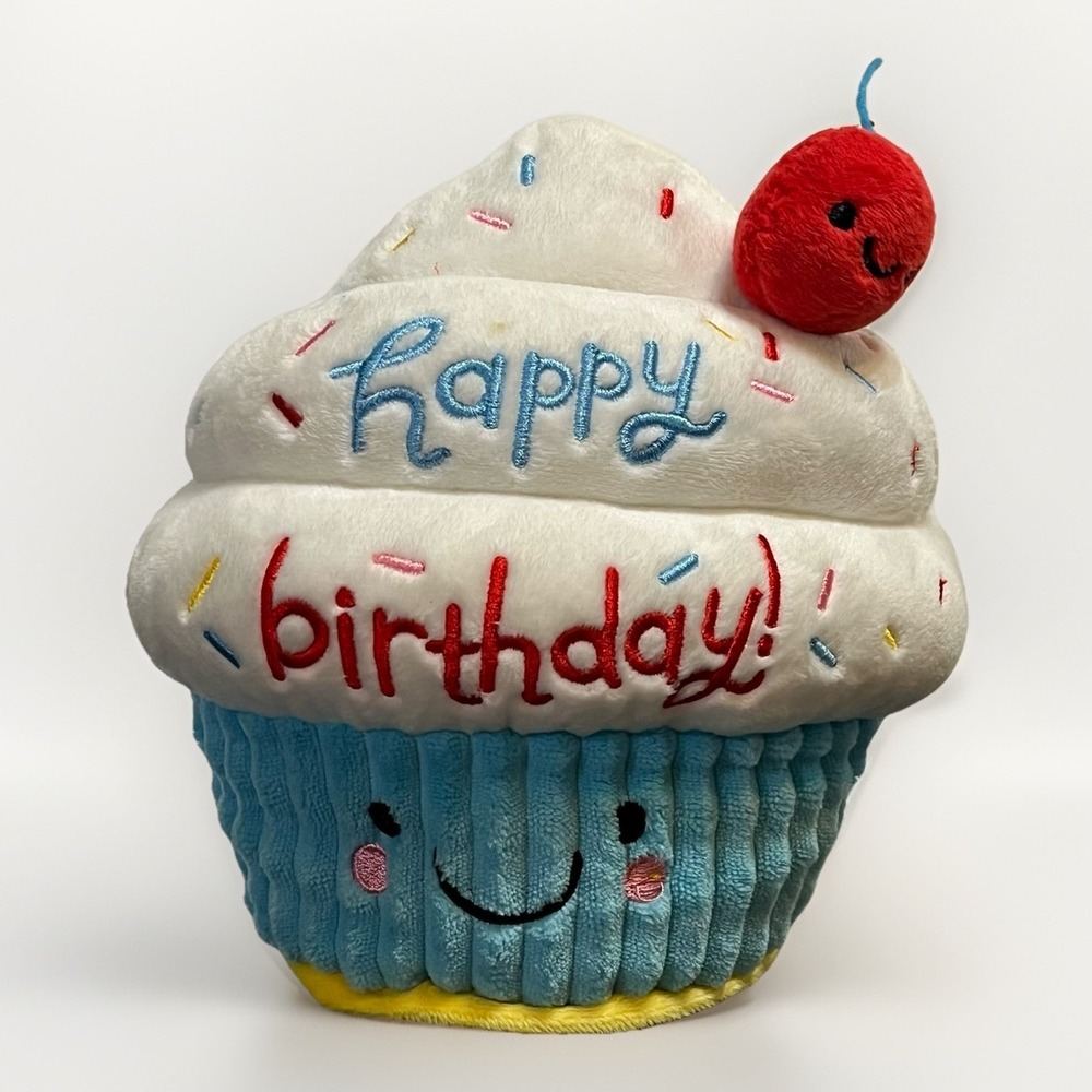HAPPY BIRTHDAY Cupcake Plush Stuffed Toy Cherry Topper 7" American Greetings